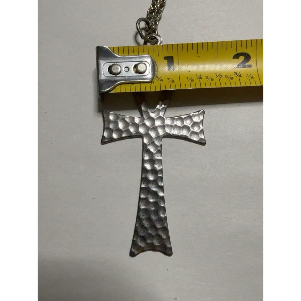 T20255-Vintage Ankh Egyptian Key of Life Pendant Necklace Hammered Silver Tone - Picture 6 of 7
